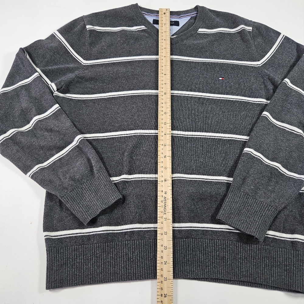 Tommy Hilfiger Men's Gray Cotton V Neck Striped Sweater Long Sleeve Size Large - Picture 14 of 15